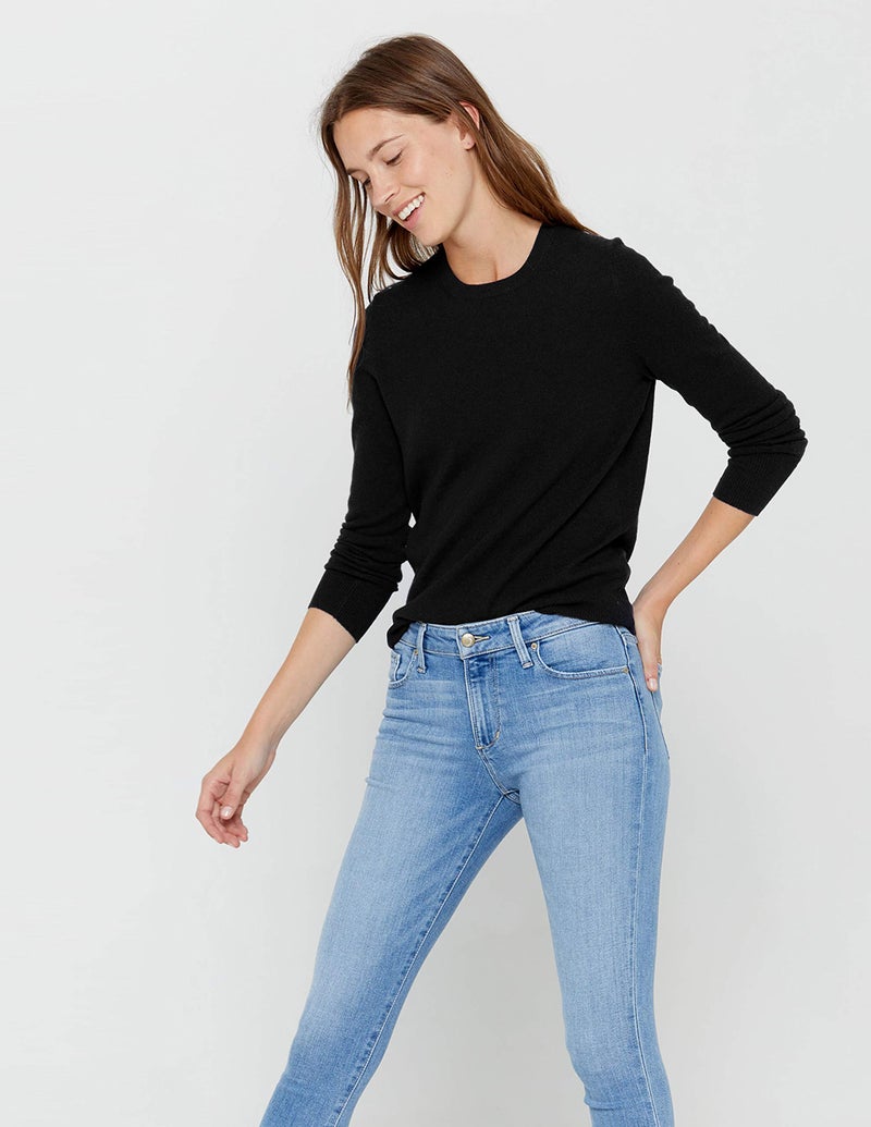 State Cashmere Womenâ€™s Essential Crewneck Sweater 100% Pure Cashmere Classic Long Sleeve Pullover (Black, Large) - Image 5
